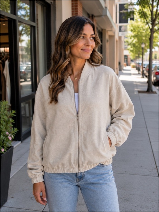 Urban Heritage Jackets & Blazers - Urban Heritage Resort Linen Bomber Jacket Women’s Large Beige Zip Up